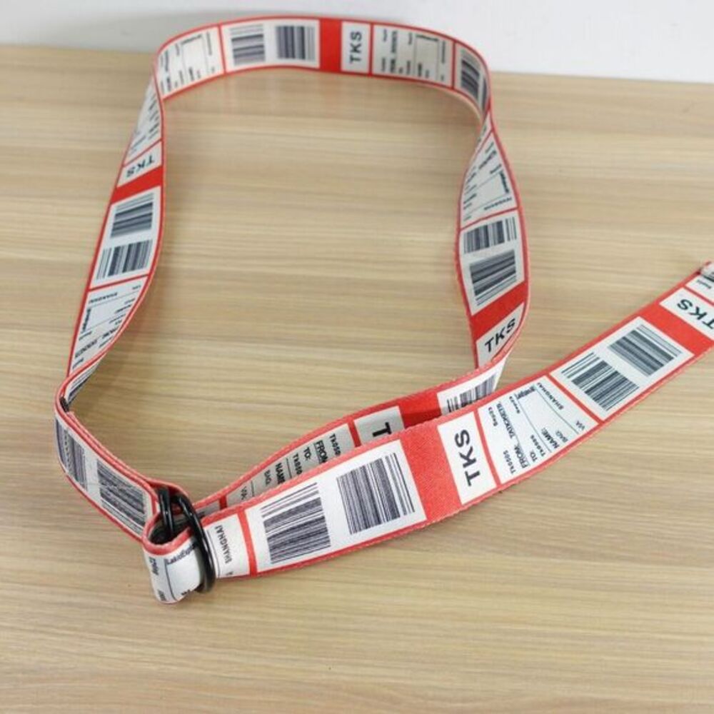 Eclectic Fashion Belt 42 Red‎ Barcode Tag Ticket Double Buckle Utility TYAKASHA